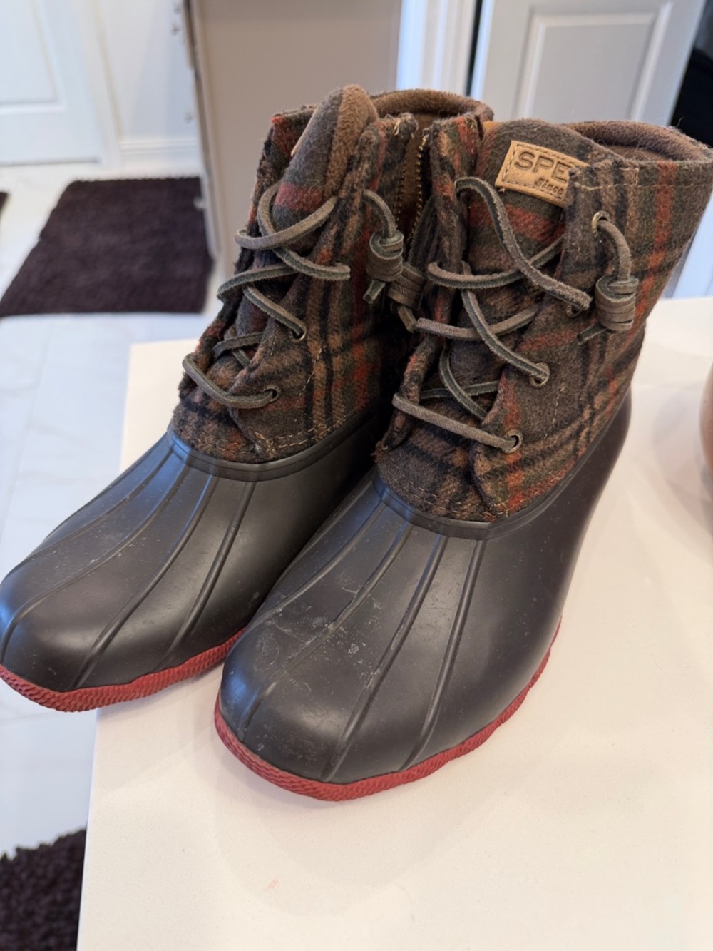 Sperry Brown Plaid & Red-Trim Duck Boots